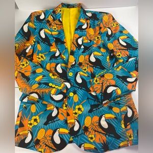 Mens Medium 38-40 Toucan Bird Pineapple Hawaiian Blazer Suit Coat